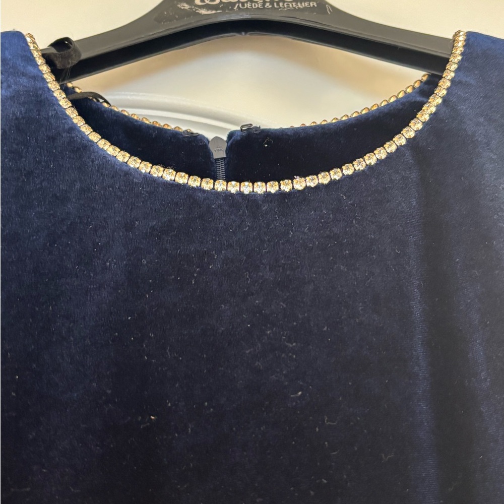 Luxurious Navy Blue Velvet Dress with Rhinestone Neckline